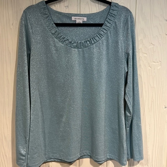 Liz Claiborne Sparkly sea foam green long sleeve top size large - Picture 1 of 10